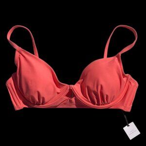 Women’s Coral Pink Bikini Top Underwire Tie Front, 36C